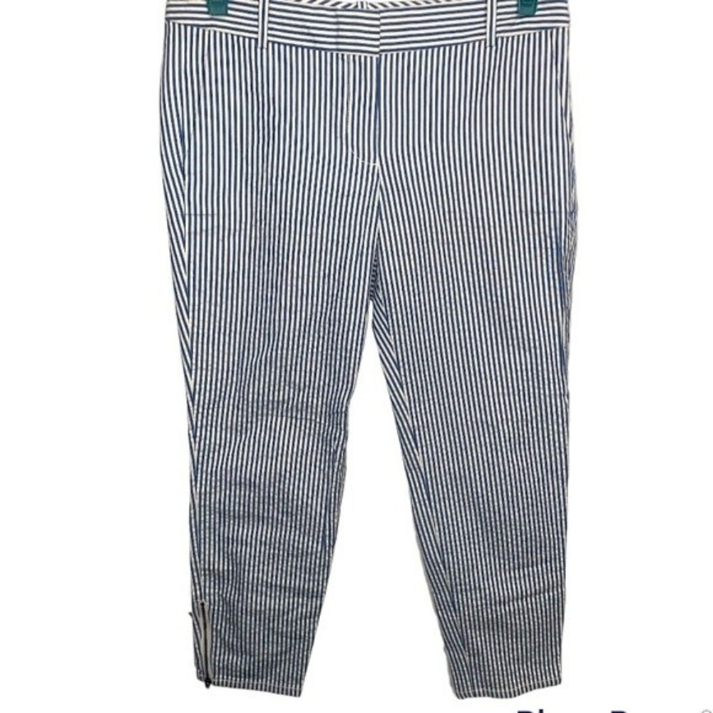 J.CREW Blue White Seersucker Stripe Print Minnie Ankle Zip Trouser Pants 4